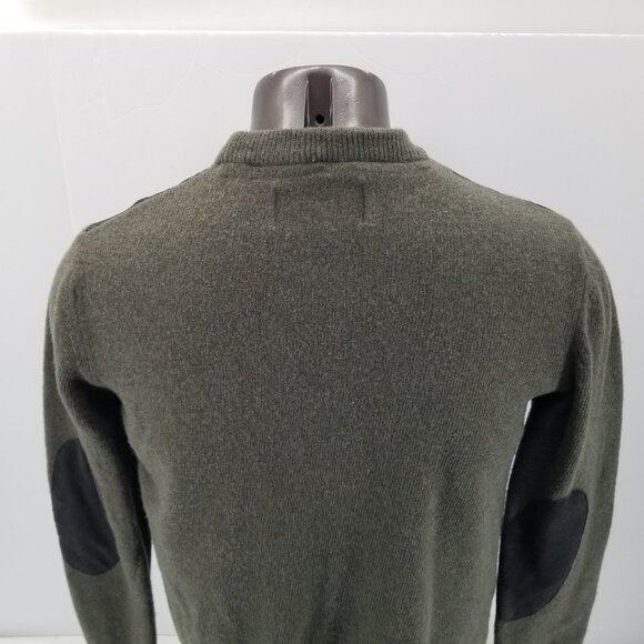 Barbour Wool Sportsmans Mens Sweater Forest Green Suede Elbow Patches  Sz Large - Picture 4 of 13